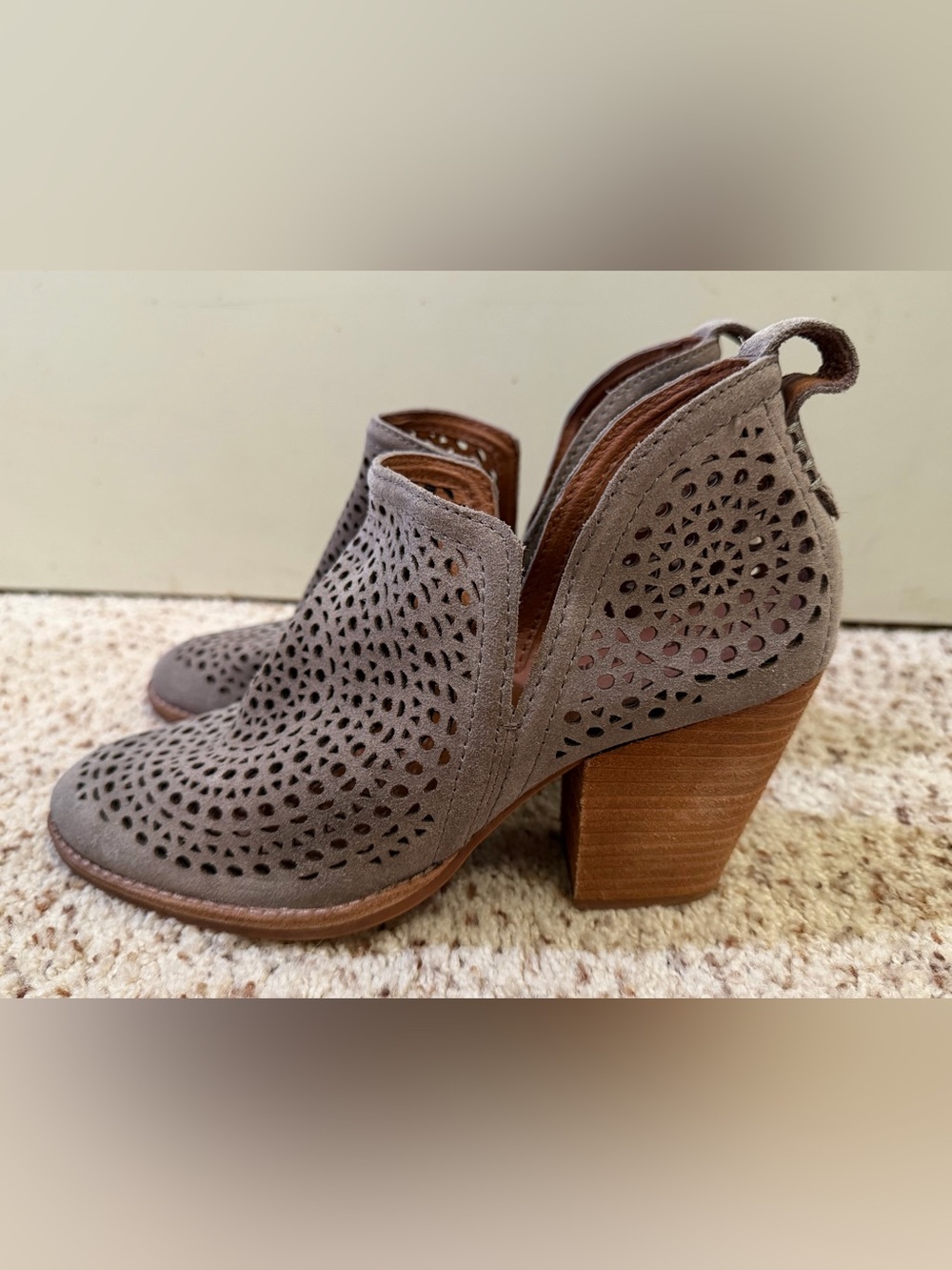 Jeffrey Campbell Rosalee Cutout Suede Booties, Brown, Size 8